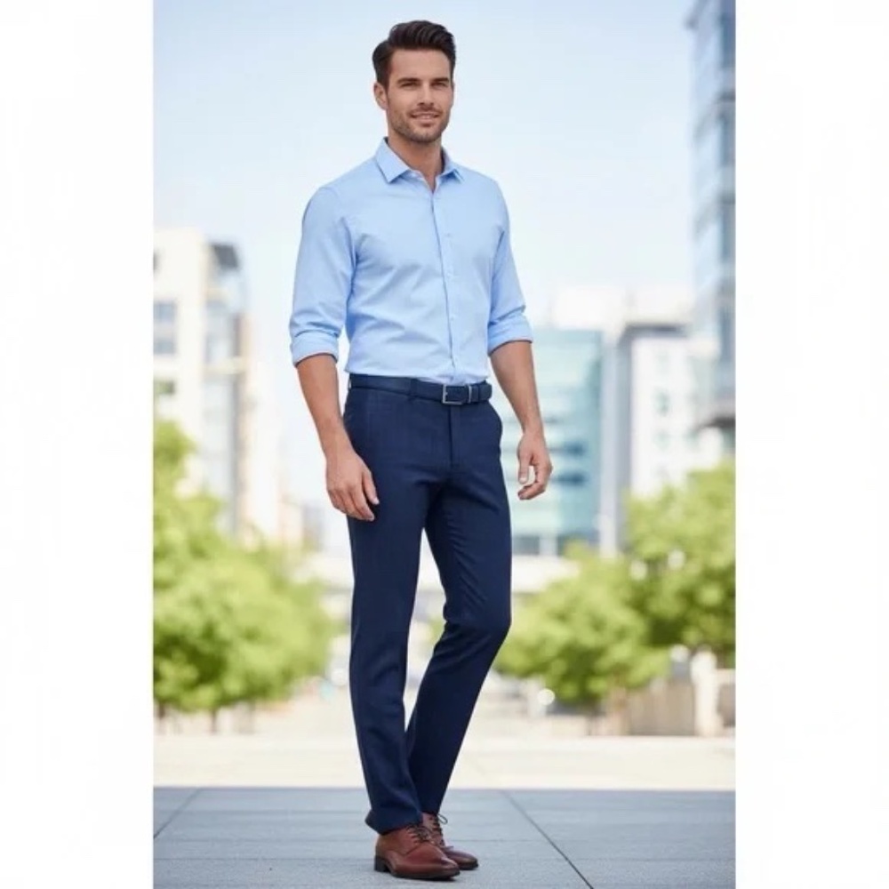 Original Penguin Mens Navy Plaid Wool Blend Slacks Dress Pants Trousers 33x30